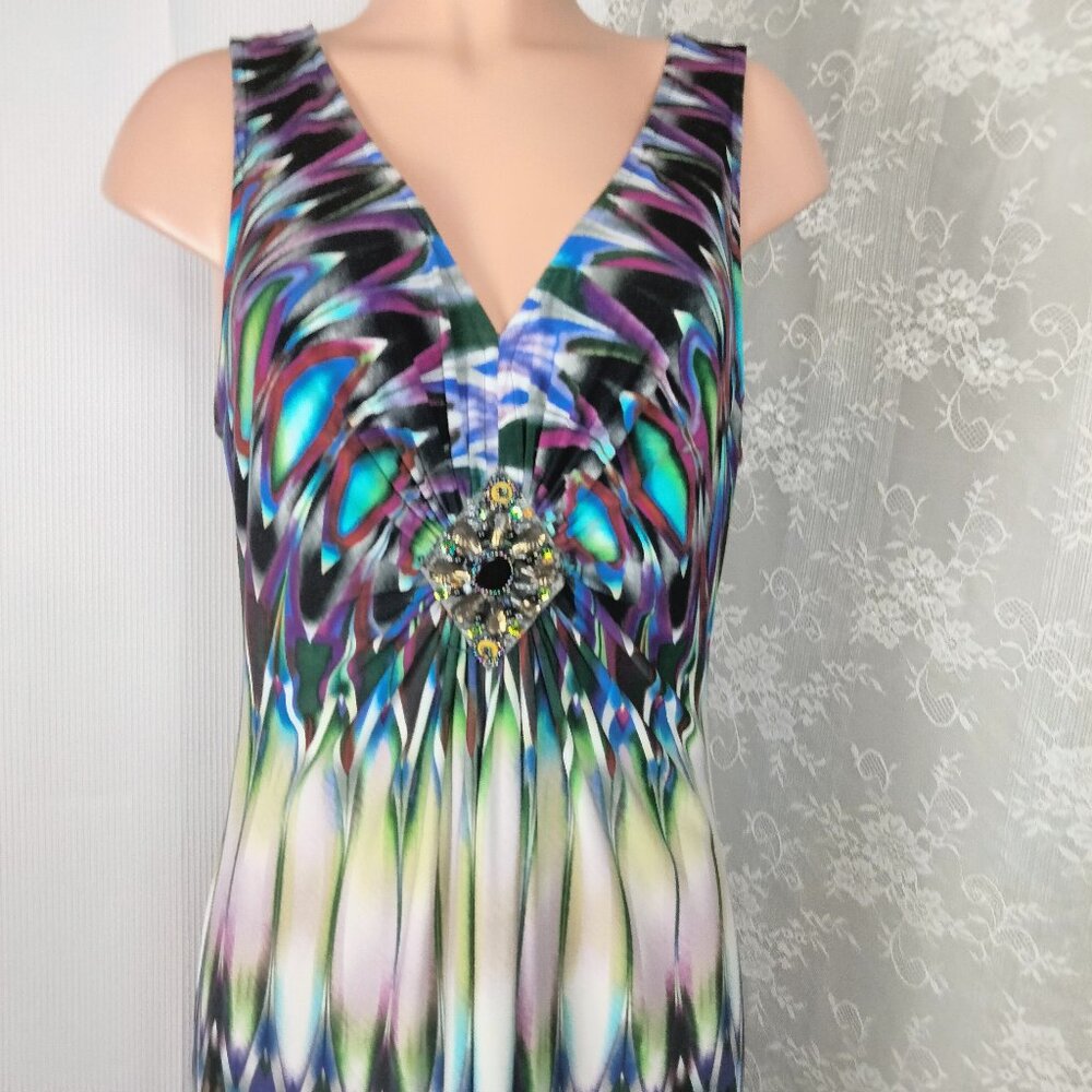 R&M Richards V-neck sleeveless maxi dress with beaded details size 14 - Picture 2 of 8
